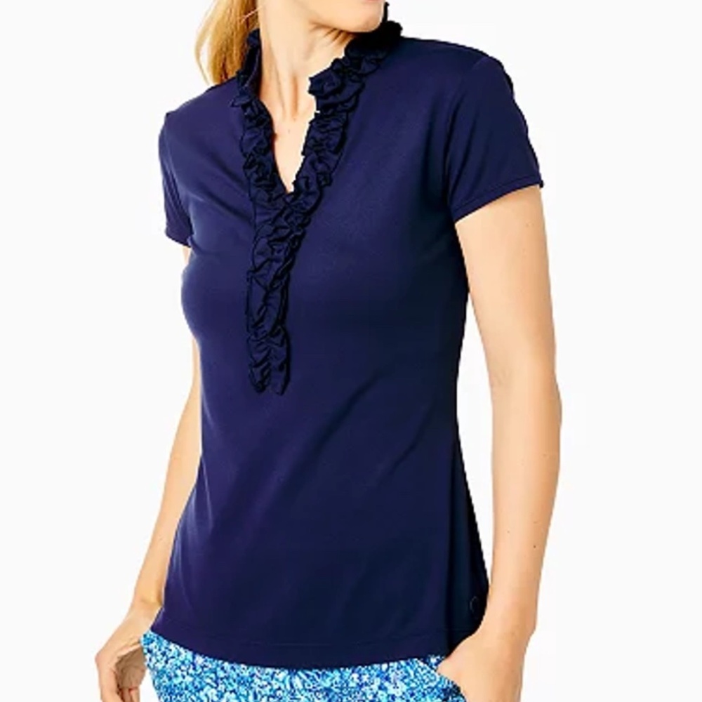 Lilly Pulitzer Luxletic Frida Ruffle Polo Navy Medium